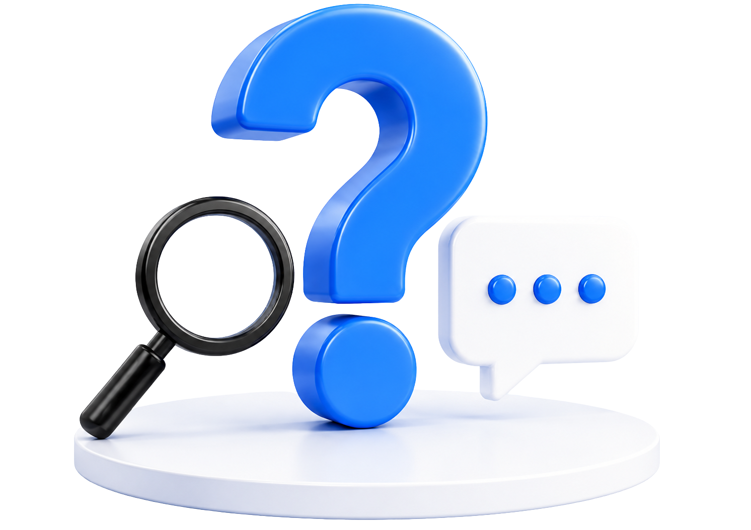 Illustration of a magnifying glass and question mark representing frequently asked questions