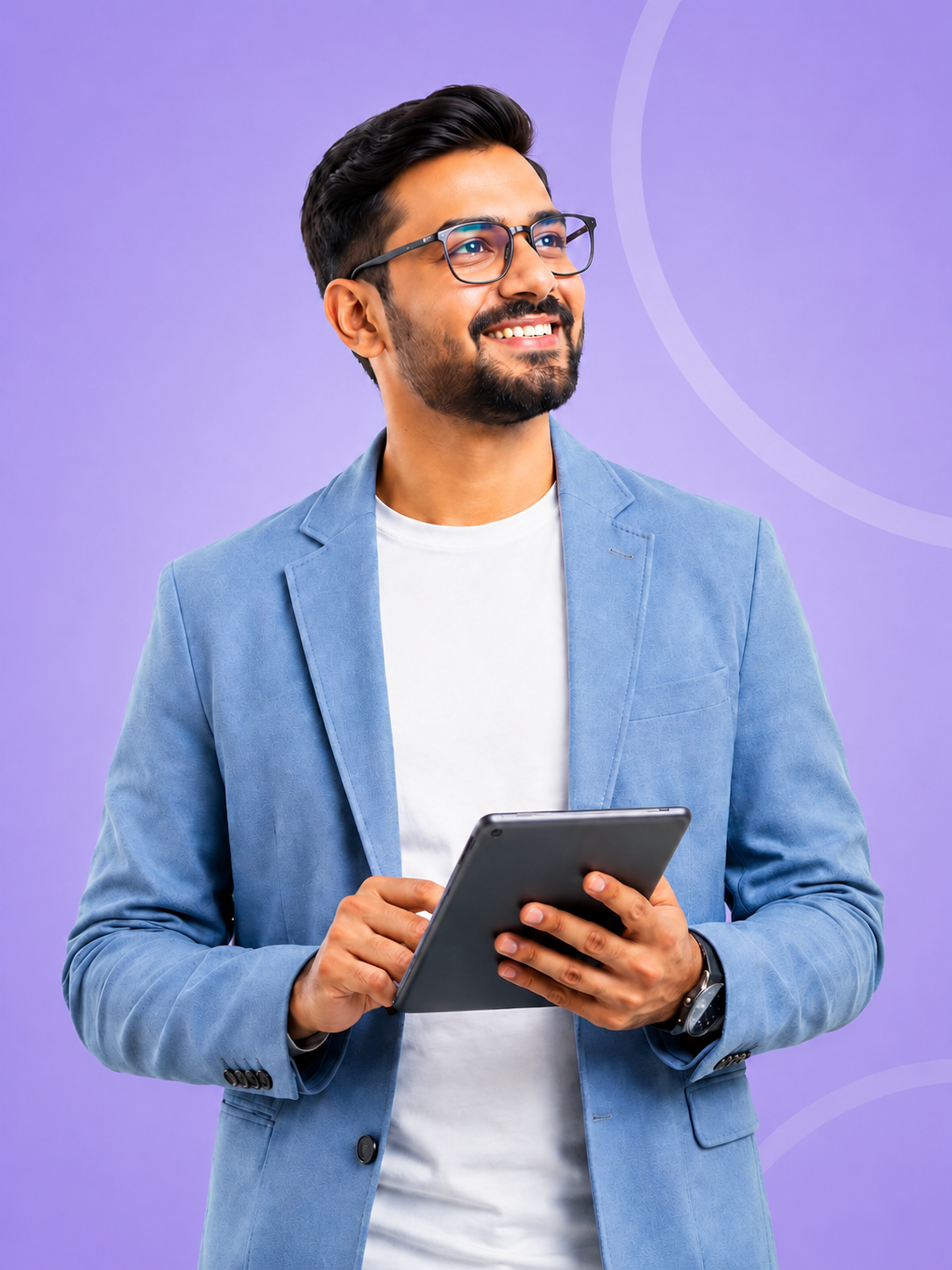 Marketing professional holding a tablet, representing our PPC team